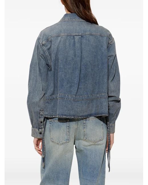 McQueen Blue Logo-Print Chest-Pocket Denim Jacket