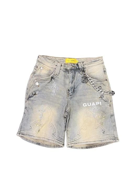 GUAPI Blue Embellished Chain Shorts for men