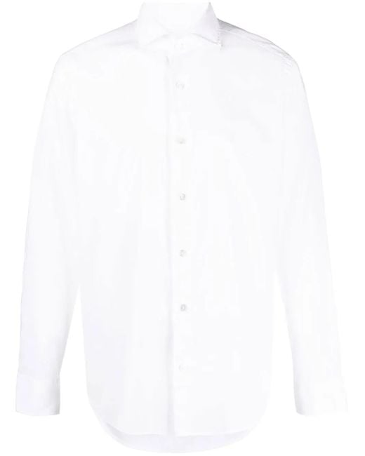 Fedeli White Long-Sleeve Stretch-Cotton Shirt for men