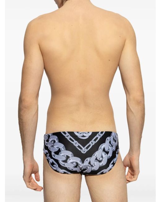 メンズ Versace チェーンプリント トランクス水着 Black