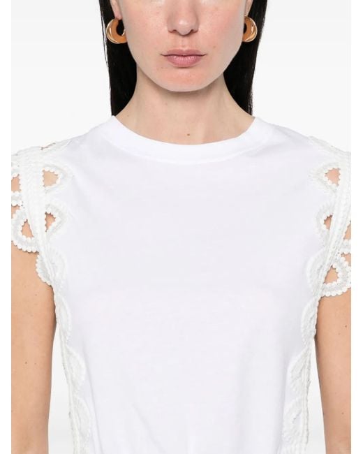 Sandro レースディテール クロップド Tシャツ White