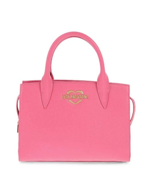 Moschino Pink Logo-Plaque Tote Bag