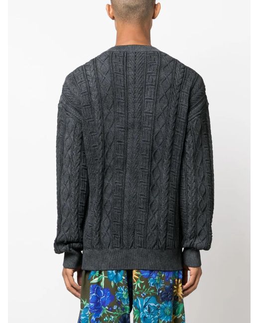 Pull Greca En Maille Torsadée Versace pour homme en coloris Black