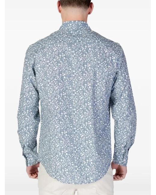 Replay Blue Floral-Print Shirt for men