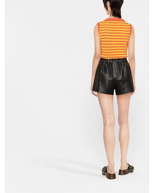 RED Valentino Black Elasticated Waist Leather Mini Shorts