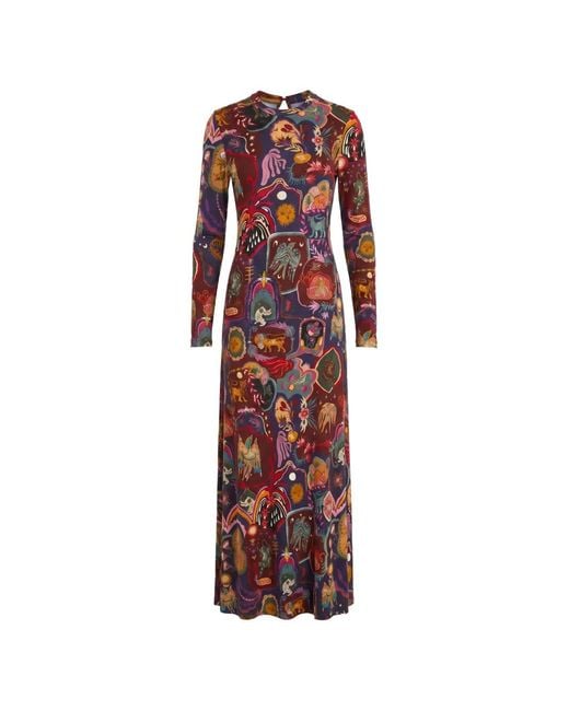 Farm Rio Red Graphic-Print Long-Sleeve Dress