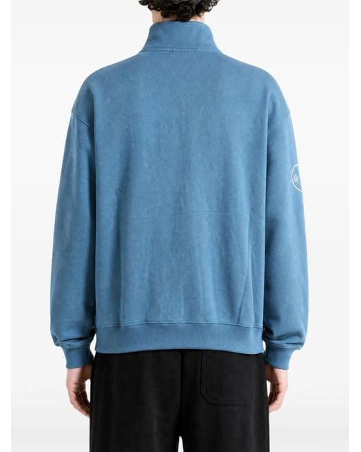 Malbon Golf Blue Logo-Embroidered Quarter-Zip Sweater for men