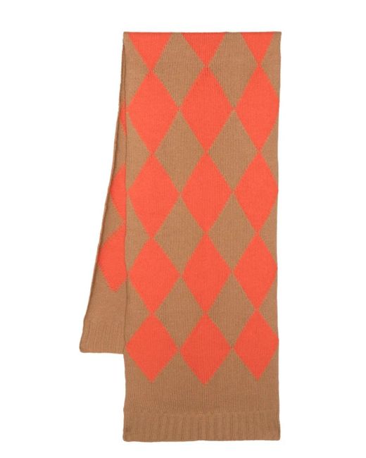 LaDoubleJ Orange Argyle-Pattern Knitted Scarf