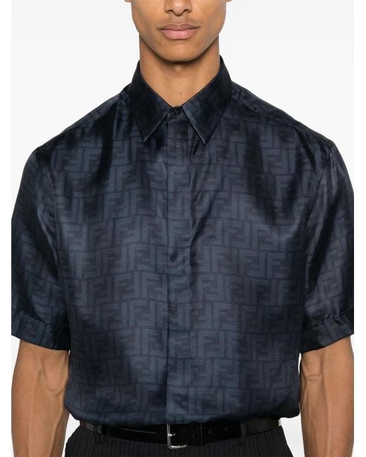 Fendi Blue Ff Silk Shirt for men