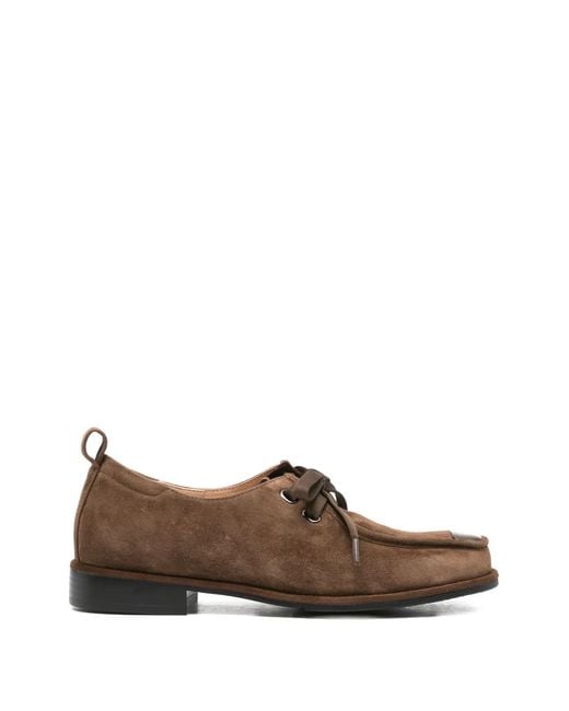 ADRIANNA FERETTI Brown Suede Lace-Up Fastening Derby Shoes