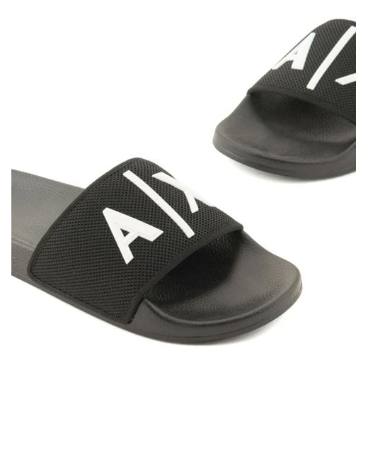 ARMANI EXCHANGE Black Logo-Print Slides for men