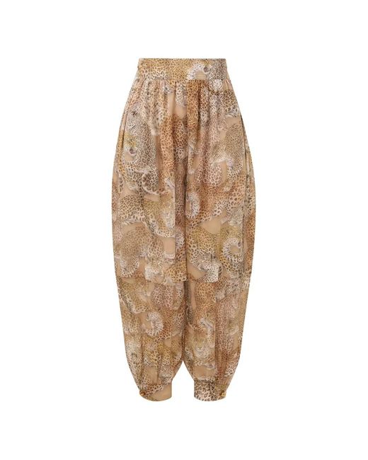 Zimmermann Natural Leopard Silk Trousers