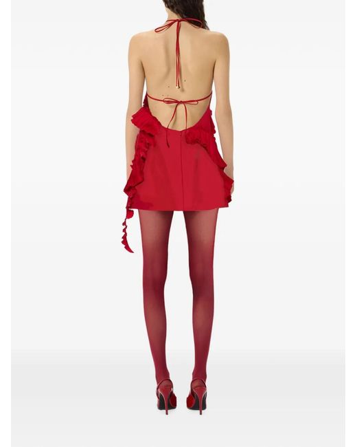 Blumarine Red Pleated-Rose Mini Dress