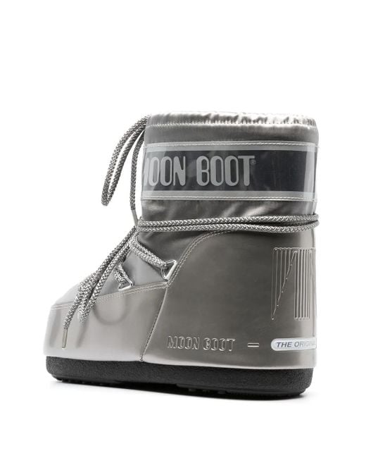 Moon Boot Gray Icon Padded Metallic Satin Snow Boots