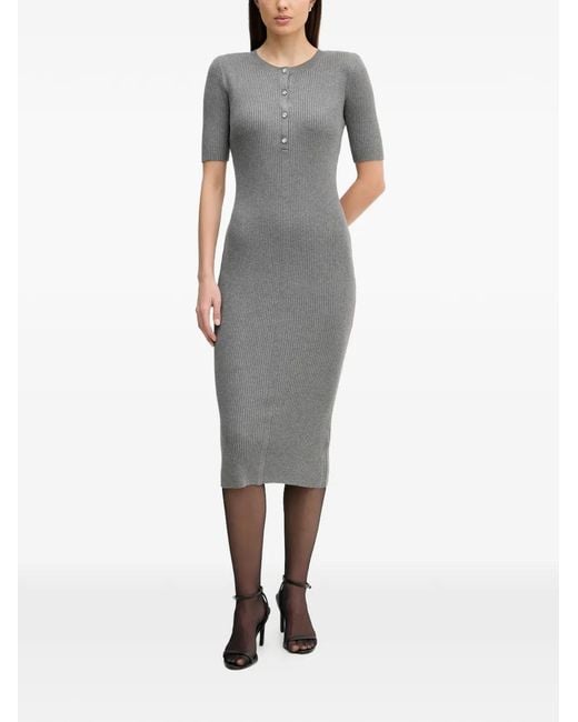 DKNY Gray Button Ribbed Dress
