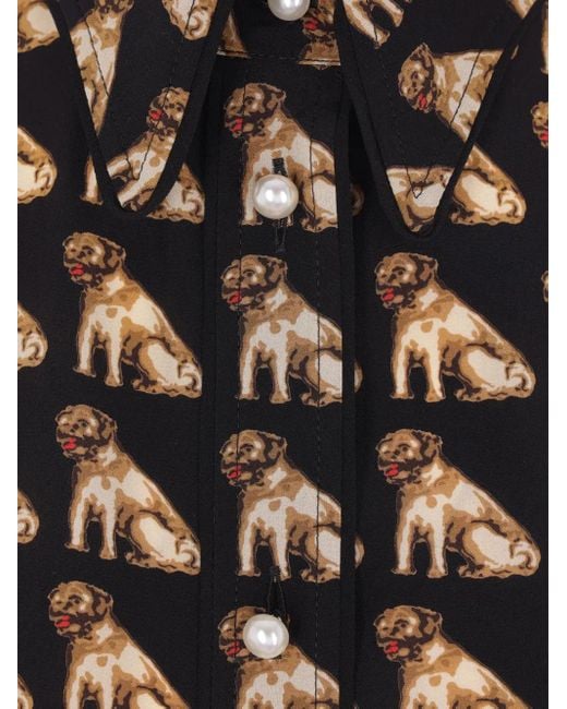 Valentino Garavani Black Dog-Print Pearl-Button Silk Shirt
