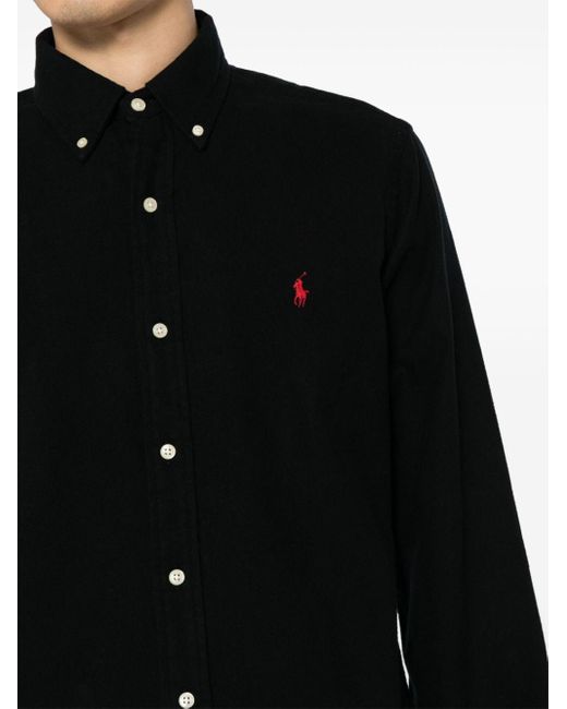 Polo Ralph Lauren Black Logo-embroidered Flannel Shirt for men