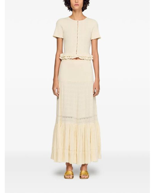 Sandro White Ruffled Long Skirt