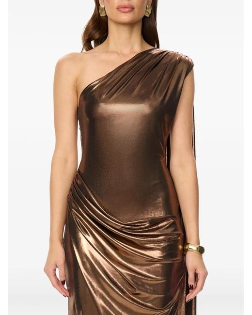 POST MERIDIEM Brown One-Shoulder Maxi Dress