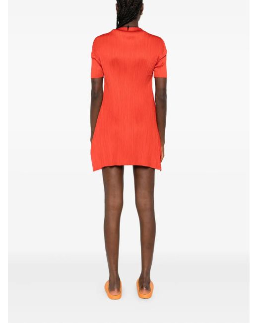 Abito Corto A Collo Alto di Pleats Please Issey Miyake in Red