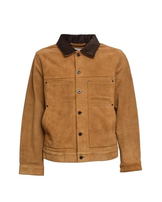 Filson メンズ ブラウン コーデュロイカラー レザージャケット