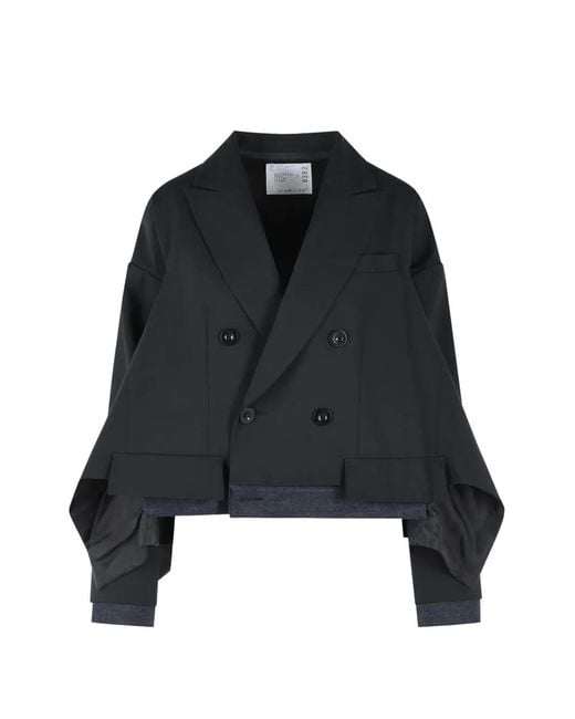 Sacai Black Blazer À Design Superposé