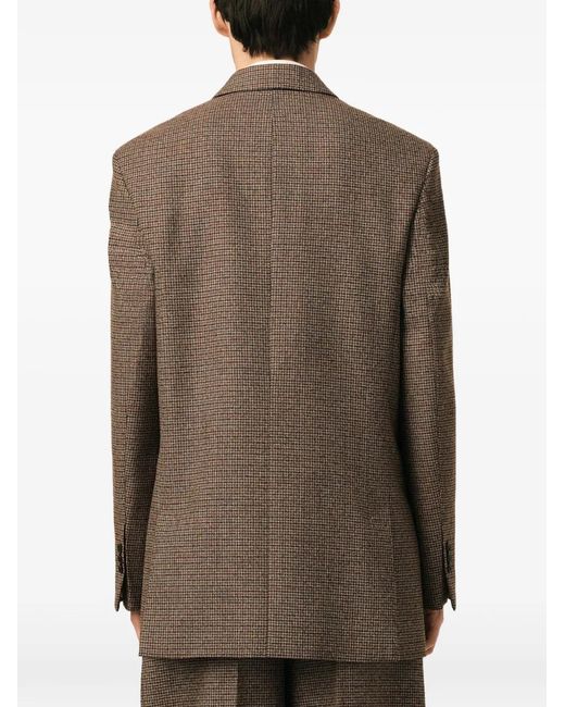 AMI Brown Double-Breasted Houndstooth Wool Blazer for men