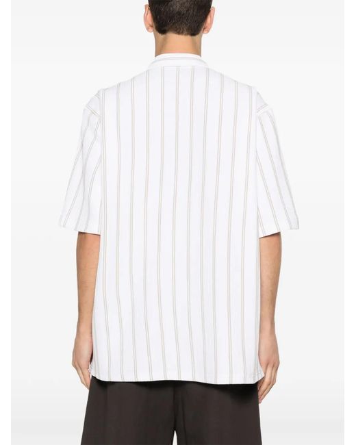 Boss White Stripe-Pattern Ribbed Shirt for men