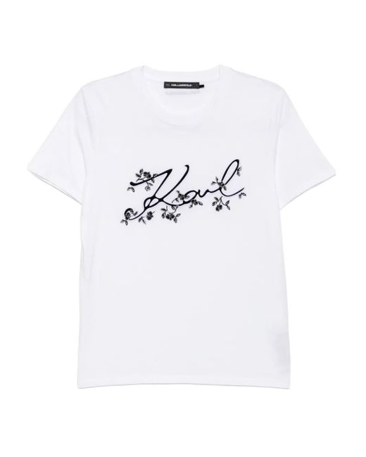 Karl Lagerfeld White T-Shirt mit Logo-Stickerei