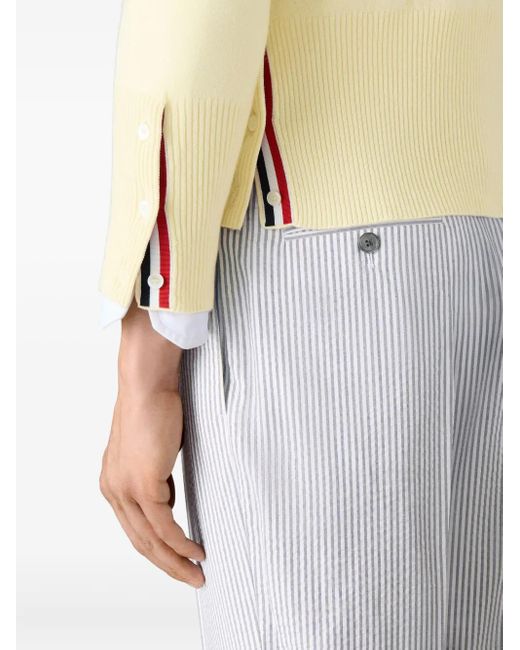 Thom Browne Natural 4-Bar Stripe Cardigan for men
