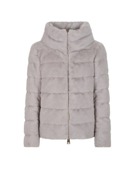 Herno Gray Quilted Faux-Fur Jacket