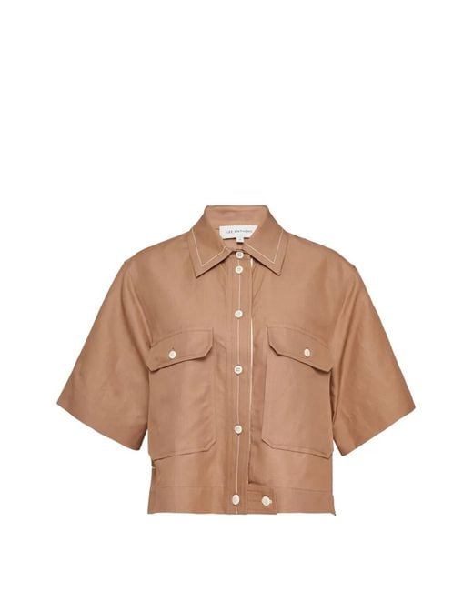 Lee Mathews Brown Rene Contrast-Stitch Shirt