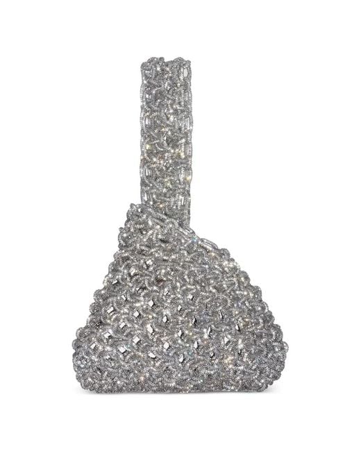 HIBOURAMA White Niky Crystal-Embellished Woven Tote Bag