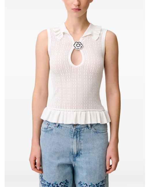 Polo En Maille Pointelle À Volants Claudie Pierlot en coloris White