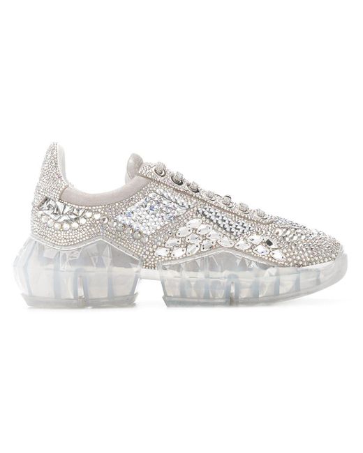 Jimmy Choo Sneakers Met Kristallen in het Metallic