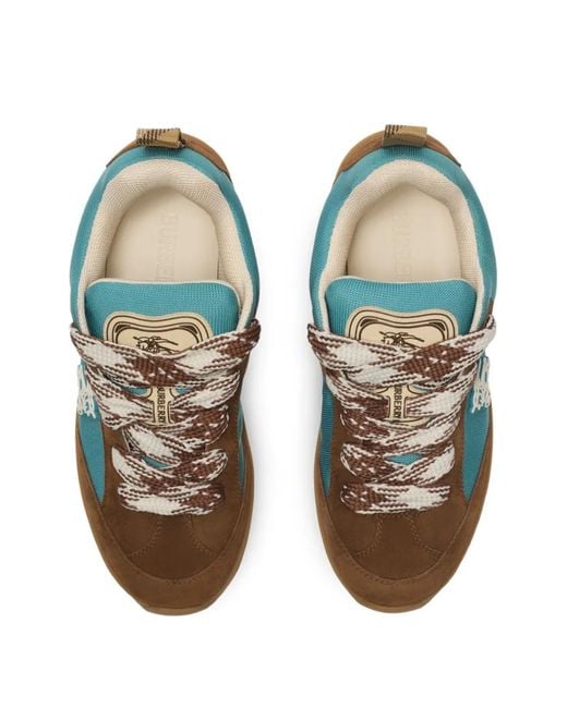 Burberry Blue Suede Appliqué Arc Trainers for men