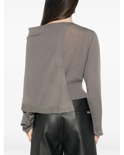 Rick Owens Gray Asymmetric Draped Sweater