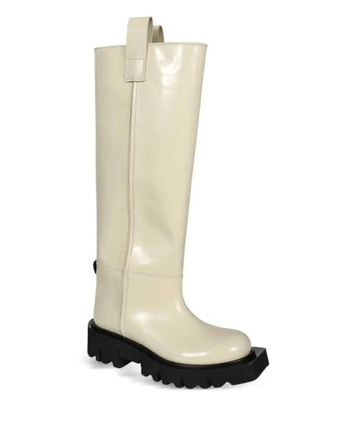 MSGM White Leather Round-Toe Boots