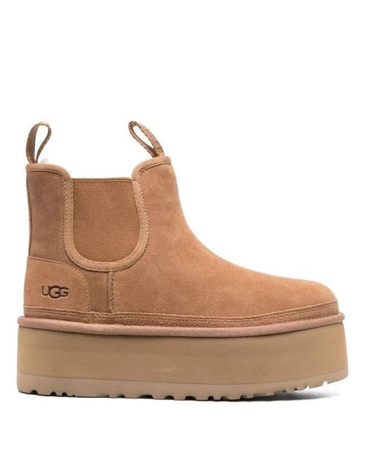 Ugg Brown Neumel Platform Chelsea Logo-Patch Suede Ankle Boots