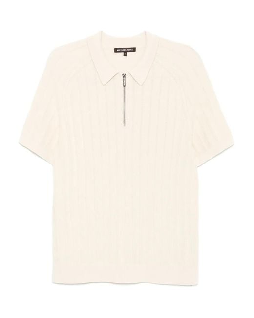 Michael Kors White Cotton Knit Zip Polo Shirt for men