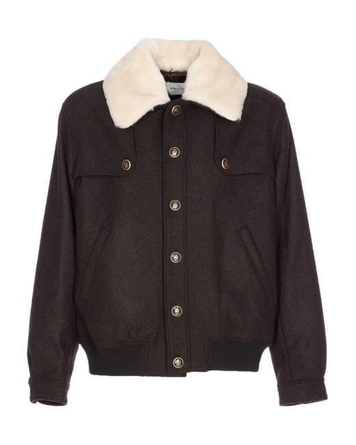 メンズ Drole de Monsieur Shearling-collar Buttoned Jacket Black