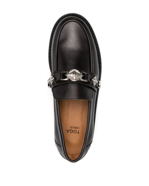 Toga Virilis Black Logo-engraved Leather Loafers for men
