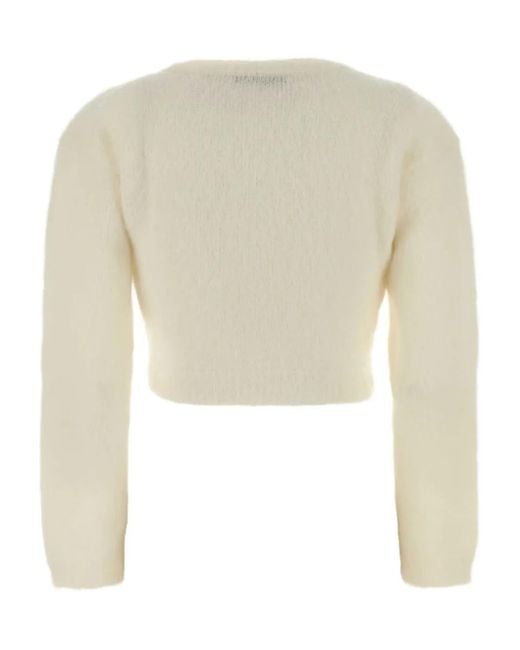 Alessandra Rich Natural Floral-Embroidered Buttoned Cardigan