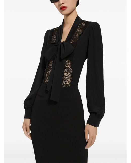Dolce & Gabbana Satijnen Blouse Met Strikdetail in het Black