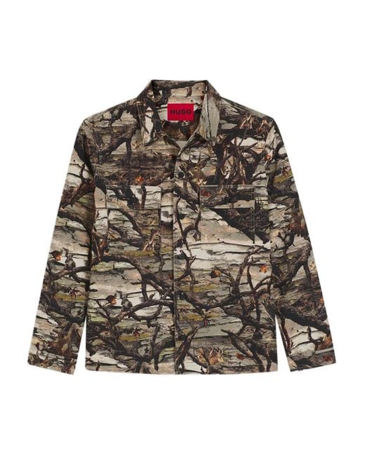 HUGO Brown Buttoned Patterned Jacket for men