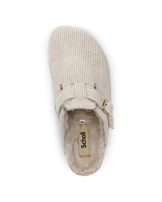 Scholl White Mules En Velours Côtelé
