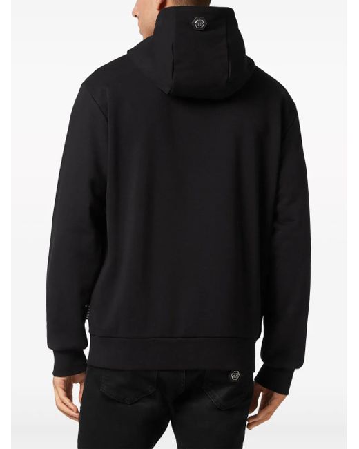 Philipp Plein Black Crystal-Embellished Jersey Hoodie for men