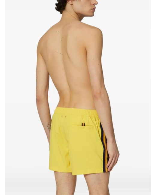 K-Way Yellow Salt Stripe-Detail Swim Shorts for men
