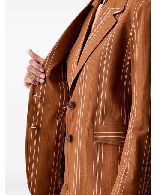 Benetton Brown Pinstripe-Pattern Notched-Lapel Blazer