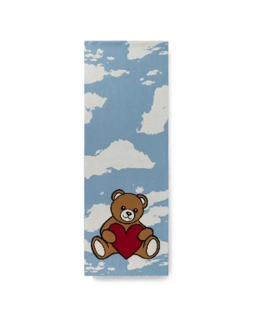 Moschino Blue Teddy Bear Cloud-Print Scarf